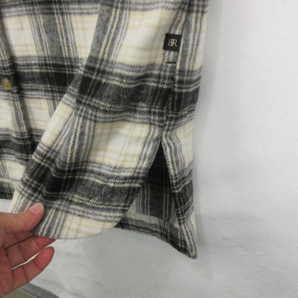 Banana Republic Mens Shirt Jacket Shacket Size XL Plaid Wool Blend Black Cream